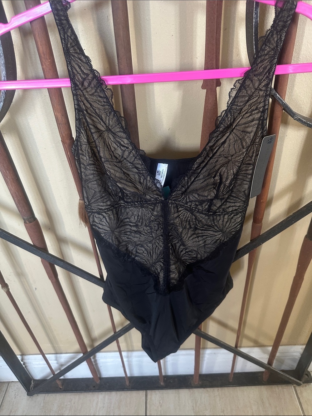 Donna Karan Black Lace V-Neck Bodysuit Shapewear